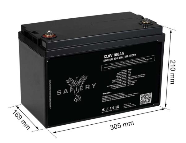 AS3001.2:2022 Compliant 12V 100Ah Sodium ION Battery, Lithium Free, with 100A BMS and Bluetooth, 10,000 Cycle Life, Suitable for Victron Inverter Charger and Solar MPPT Controller